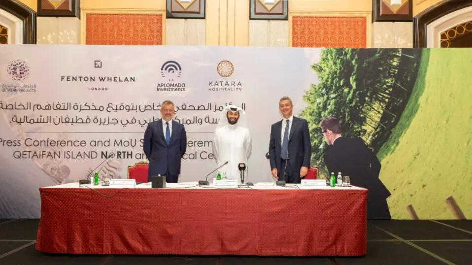 Signing ceremony of a QAR 634 million MoU between Qetaifan Projects and UK’s Aplomado Investments & Fenton Whelan, endorsed by the UK Ambassador to Qatar
