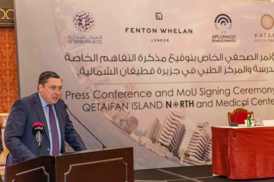 Signing ceremony of a QAR 634 million MoU between Qetaifan Projects and UK’s Aplomado Investments & Fenton Whelan, endorsed by the UK Ambassador to Qatar
